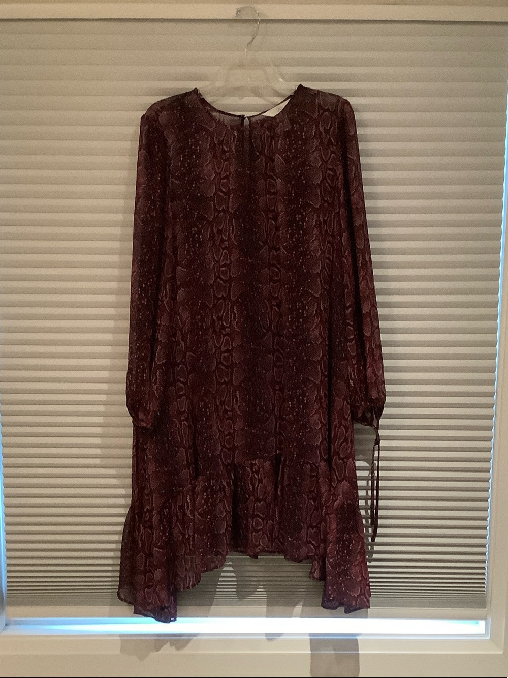 Women's Maroon Snake-Print Long Sleeve Swing Dress